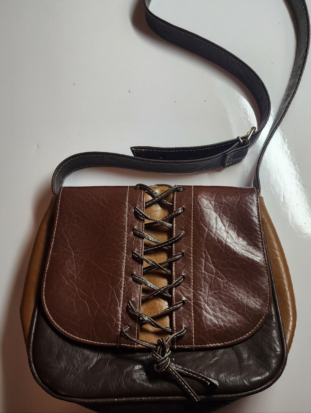 Vintage Pierre Cardin,70s Inspired Corset l,Tri-tone Leather Crossbody Bag